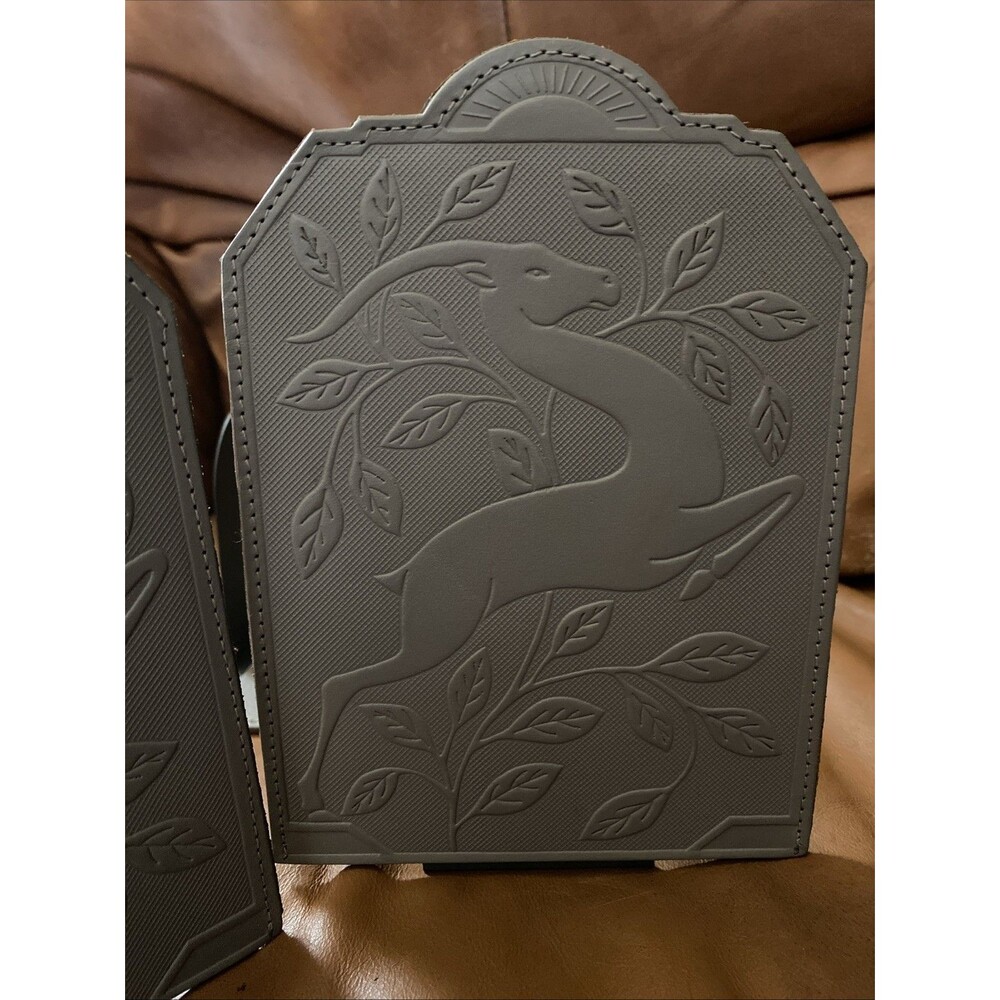 Vintage Crowning Touch Embossed leather Gazelle Metal Bookends